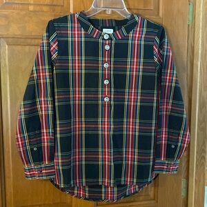 J Crew Factory EUC L/S plaid collarless blouse